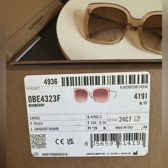 BNIB Authentic Burberry BE4323 “Caroll” Sunglasses-Peach/Gradient Brown/Nova Chk - Picture 11 of 17